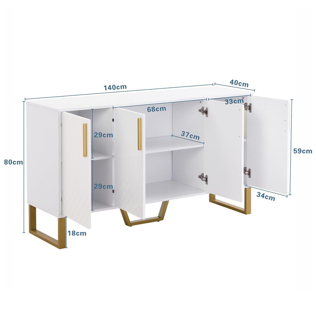 Sideboard mit 4 Türen, Hochglanz Kommode mit Metallgriffen und Beine, für Esszimmer, Wohnzimmer & Schlafzimmer