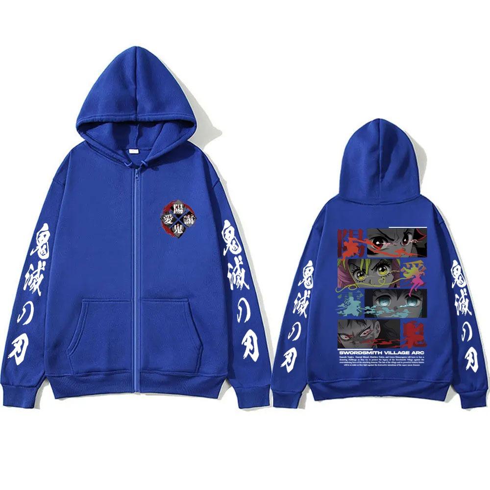 Anime Male and Female Demon Killer Kamado Tanjirou Genya Eye Pattern Casual Cool Zipper Hoodie