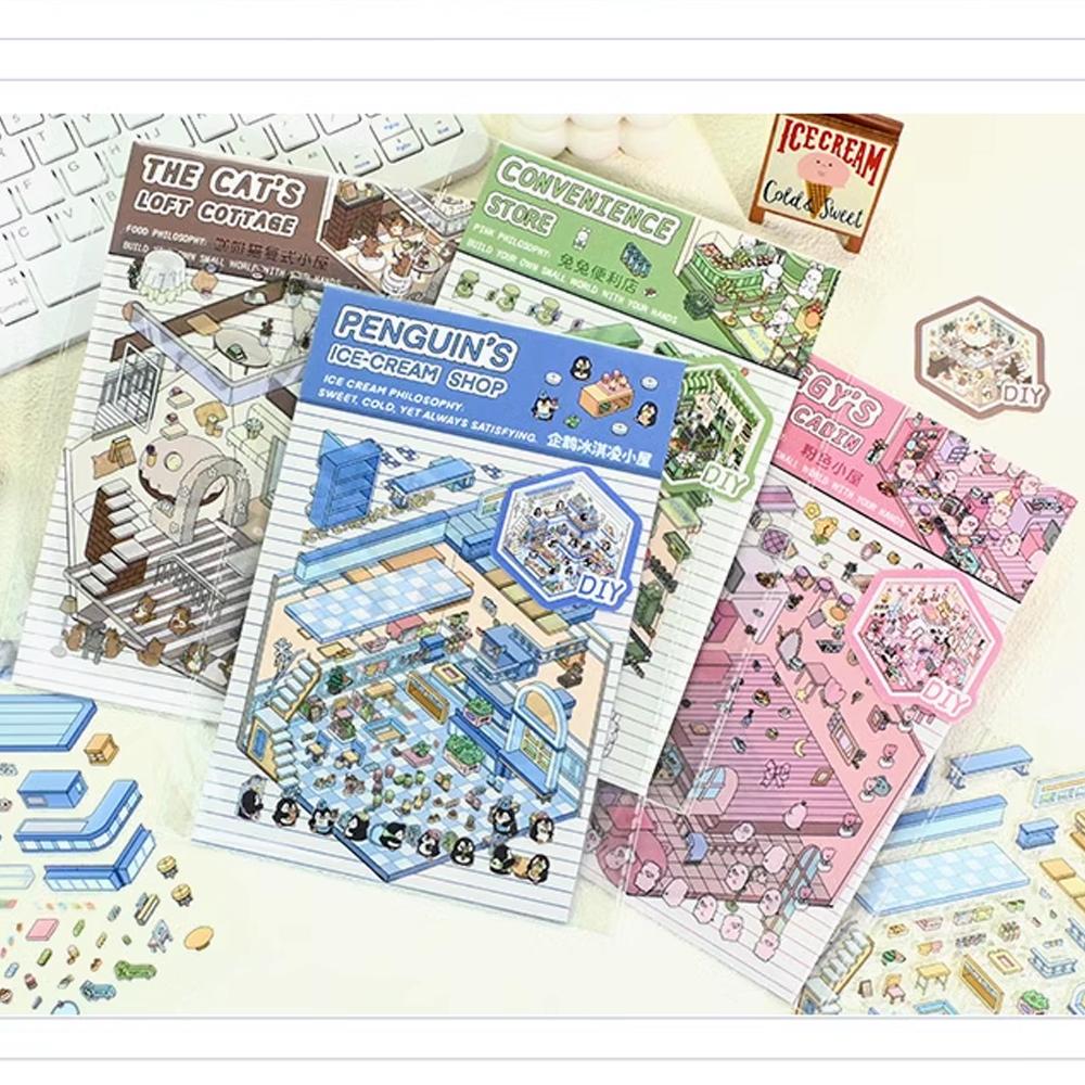 3D Landschaftsaufkleber Cartoon Miniatur-Szene Visuelles Stapeln Dreidimensionale Aufkleber Weihnachtsgeschenk für Kinder