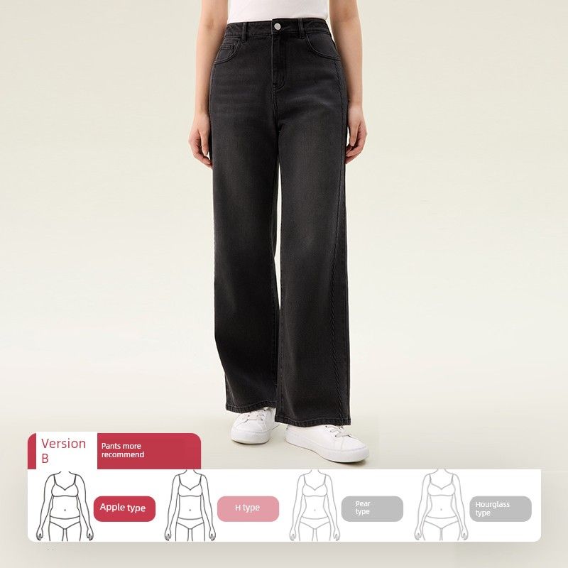 

Single Beam Plus Size Women s Clothing [Beam Series] Apple/Pear-Shaped Micro-Elastic Baguette Straight-leg Denim Slim Looking Pants B Version Apple Type (Black)([Baguette Pants]) US2