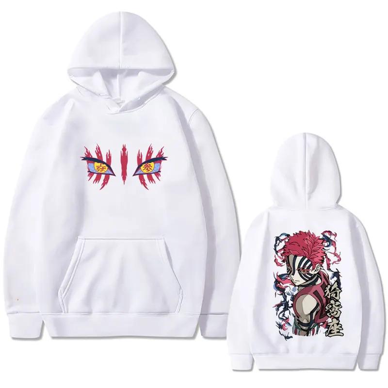 Anime Demon Slayer Akaza Eyes Graphic Hoodie Men Women Clothing Casual Vintage Pullover Male High Quality Hoodies