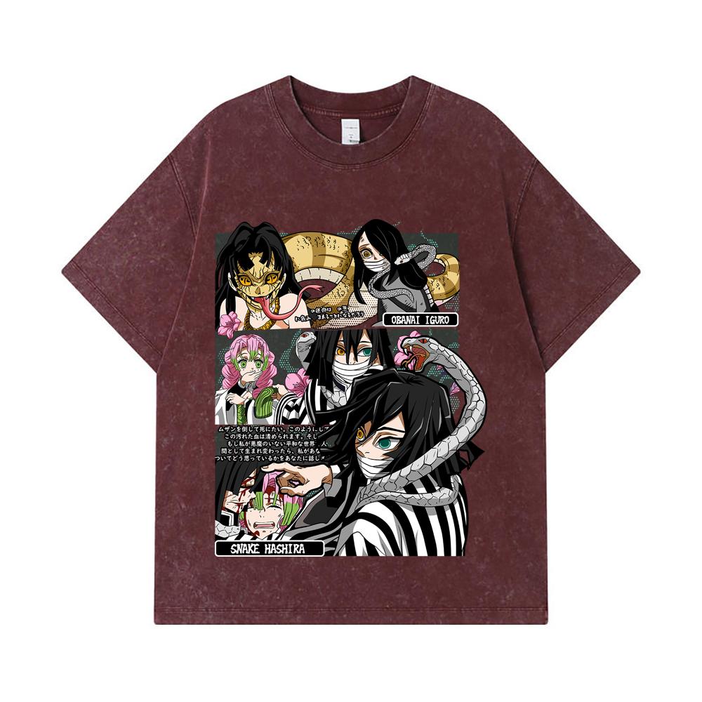 275 GSM Washed T-shirts 100% Cotton Demon Slayer V17 Obanai Print Unisex Heavy Cotton T Shirt
