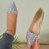 Silver Low Heels Pumps Women Shiny Sequins Pointed Toe Party Shoes Woman Plus Size Simple Thick Heeled Ladies Shoes