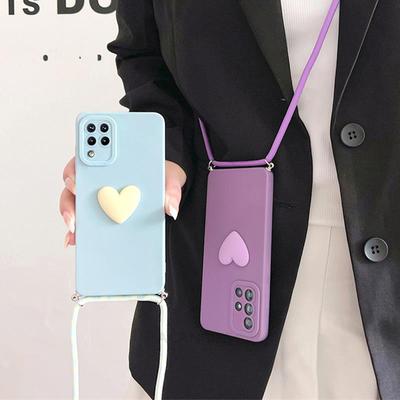 A 12 22 51 71 Crossbody Lanyard Love Heart Case für Samsung Galaxy A12 A22 4g 5g A51 A71 A31 M32 M33 M53 M23 Kordel Silikonhülle