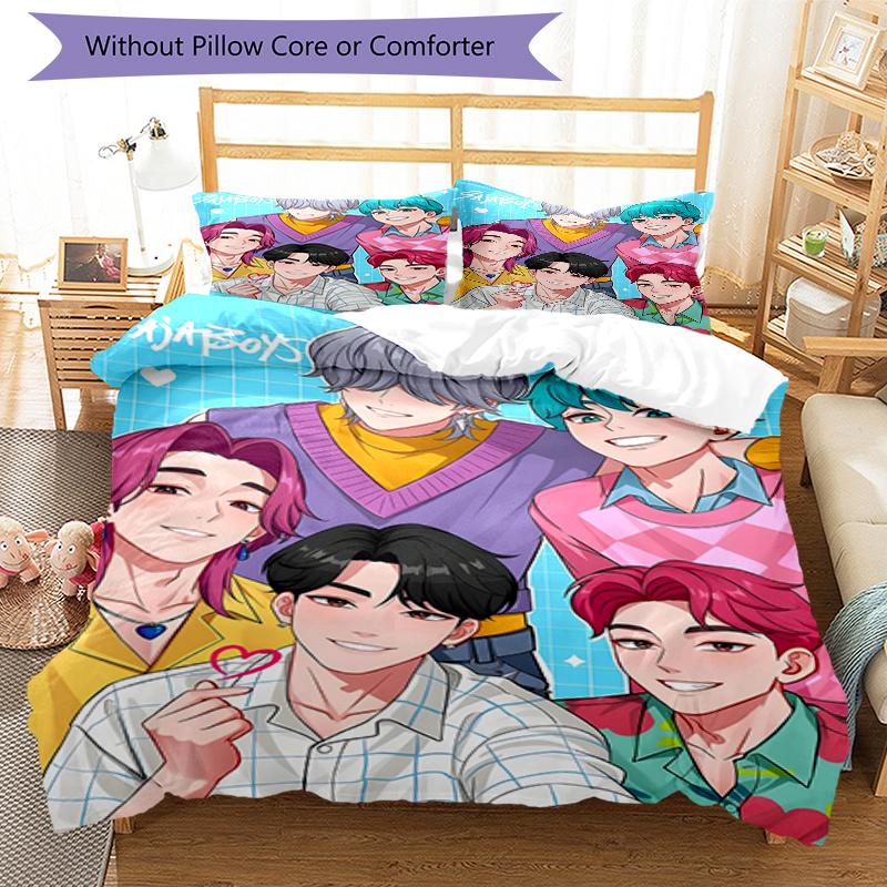 3pcs KPop Demon Hunters SAJA BOYS3 Design Cover Set - HD Printed Bedding with 1 Cover and 2 Pillowcases - Perfect for Home and Dorm Decor