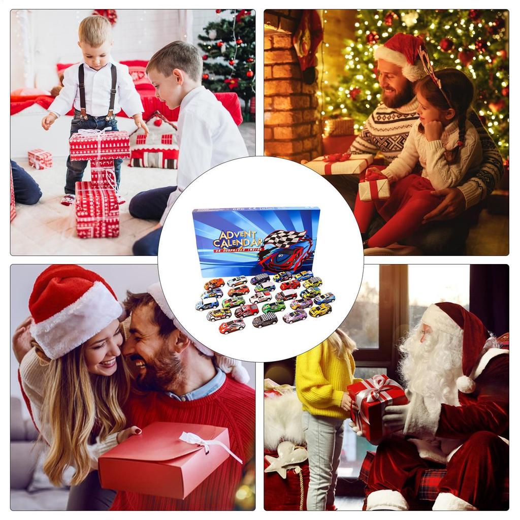 Weihnachten 24-Tage Countdown Blind Box Spielzeug Pull-Back Autos Spielzeug für Kinder Geschenk Digitales Rennauto und Weihnachtskalender