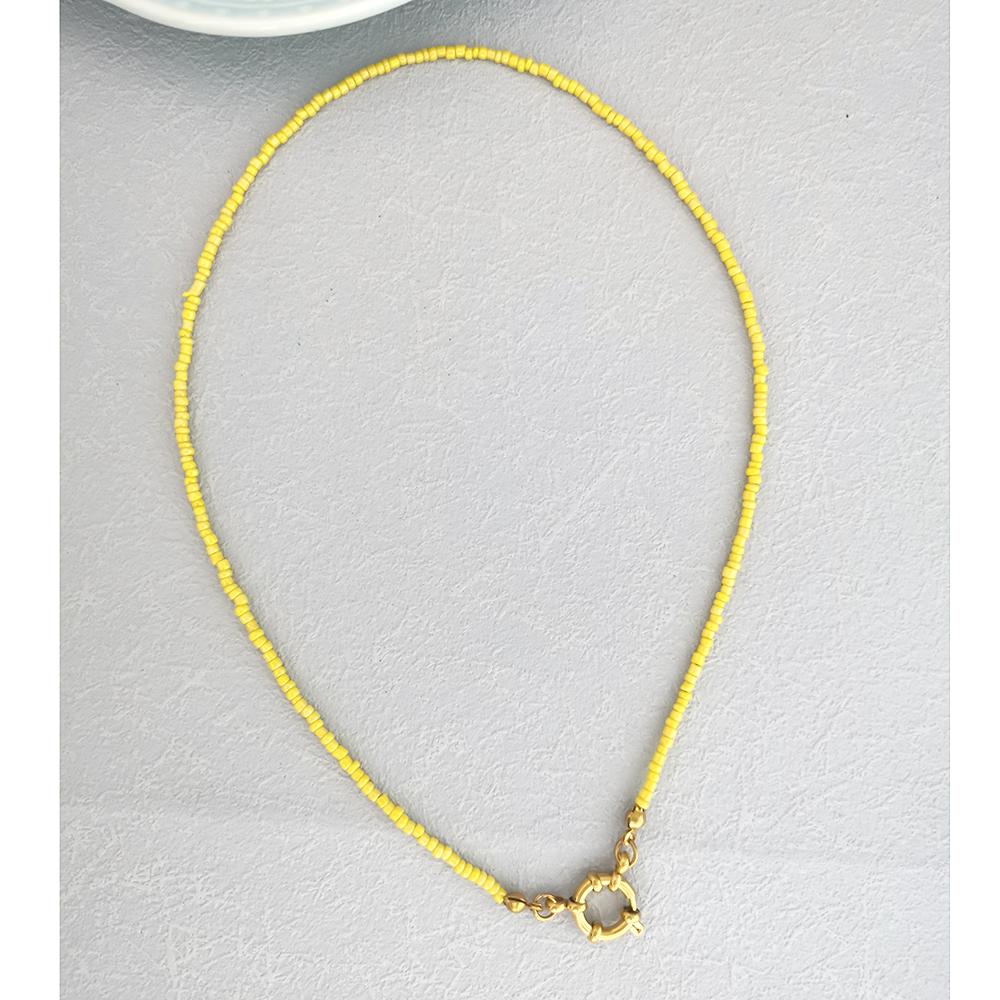 Imitation Pearl Necklace Women Choker Seed Beads Rainbow Stainless Steel Clasp Sailor Buckle Base Chain Gold Color Boho