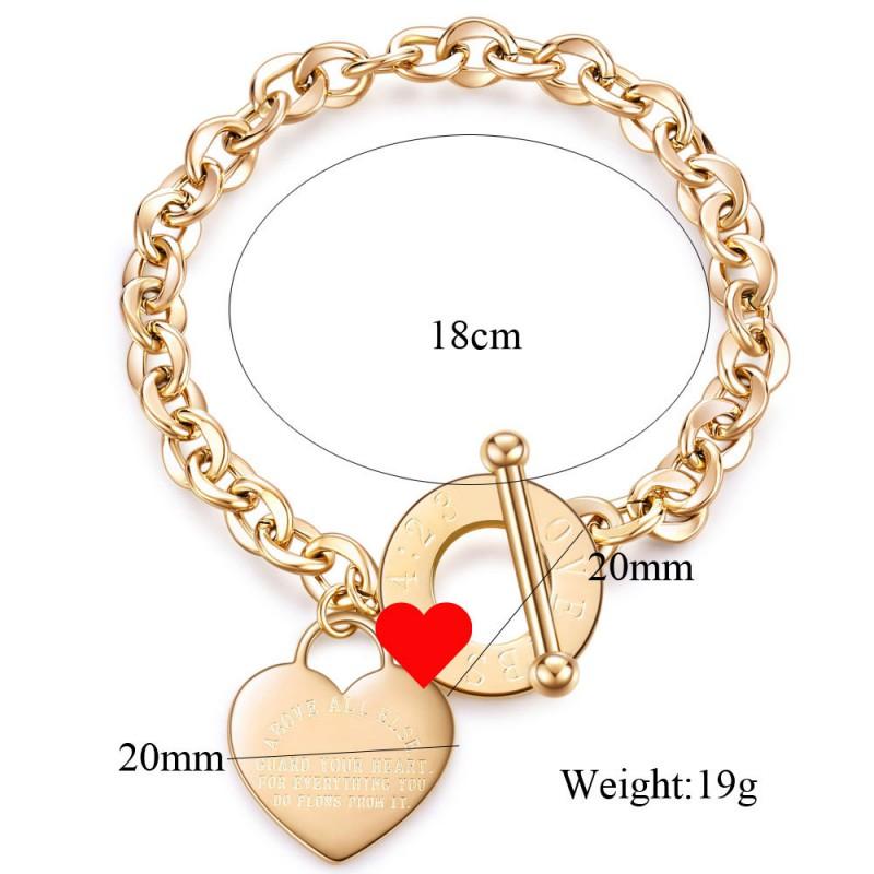 Stainless Steel Cross Bracelet With Roman Numerals Heart Charm OT Clasp Adjustable Chain Women Men Fashion Jewelry