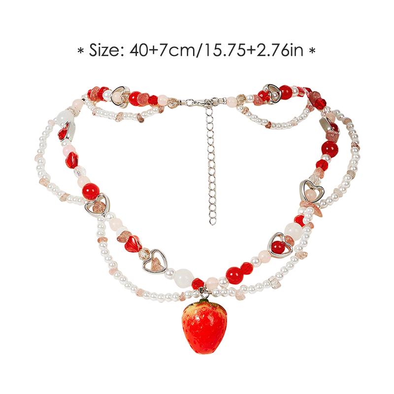 Słodki naszyjnik choker z zawieszką w kształcie truskawki ze sztucznych pereł Y2K Koralikowy łańcuszek Obojczyk Podwójny naszyjnik dla kobiet Biżuteria boho