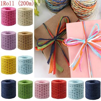 200M/Roll Multicolor Paper Ribbon Hand-knitted Straw Rope Gifts Packaging String DIY Sewing Craft Accessories