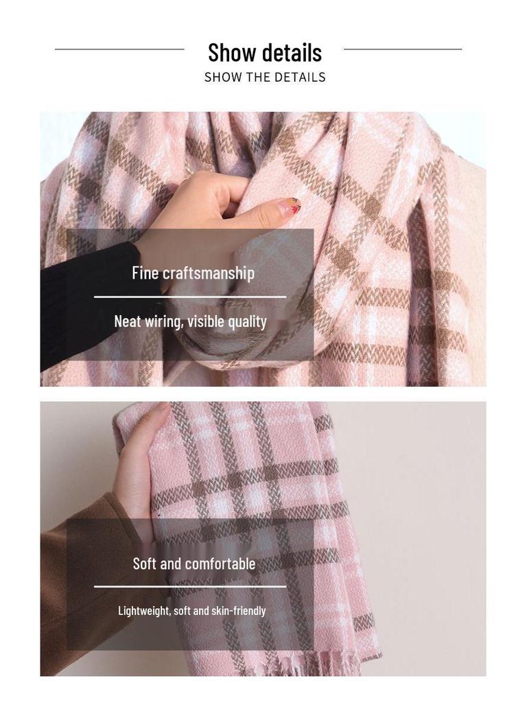 Damen Retro Literarischer Schal - Herbst/Winter Mode, Lang Imitiertes Kaschmir, Warmer Reiskornmuster Schal