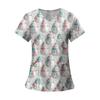 Women's Fashion Printed Short Sleeve V Neck Pattern Tops Pocket Working T-shirts