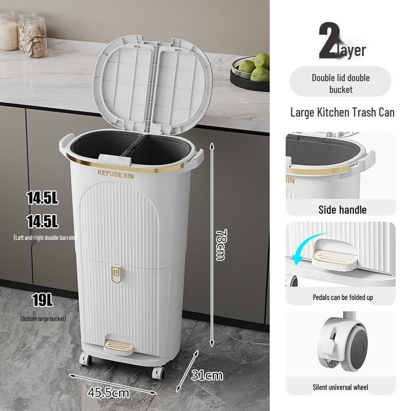 Luxusní vysoký odpadkový koš v japonském stylu s nožním pedálem pro suchý a mokrý odpad