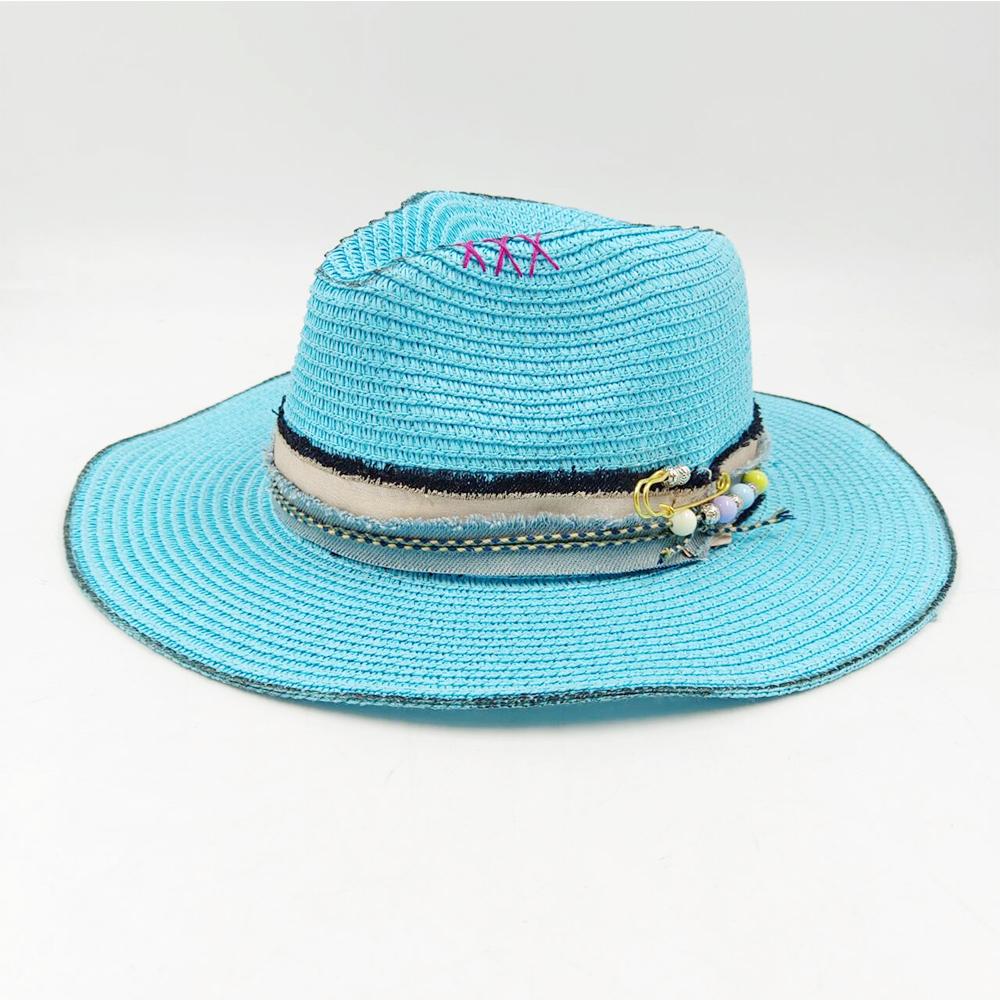

Summer straw hat sun hat jazz top feather dried flower accessories DIY hand-sewn straw hat men and women sun hat wholesale M56-58CM