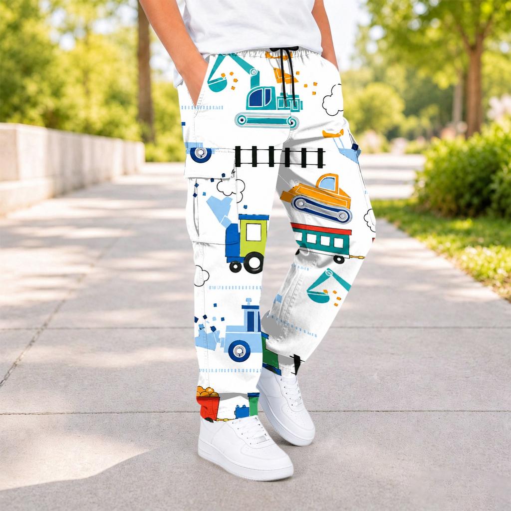 Boys' Fashion Print Cargo Pants with and Pockets for Casual Wear