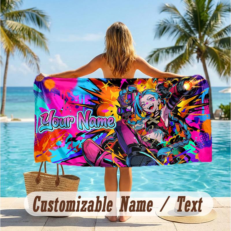 Custom Text Beach Towel, Soft Absorbent Swimming Multi-use TowelLeague of Legends