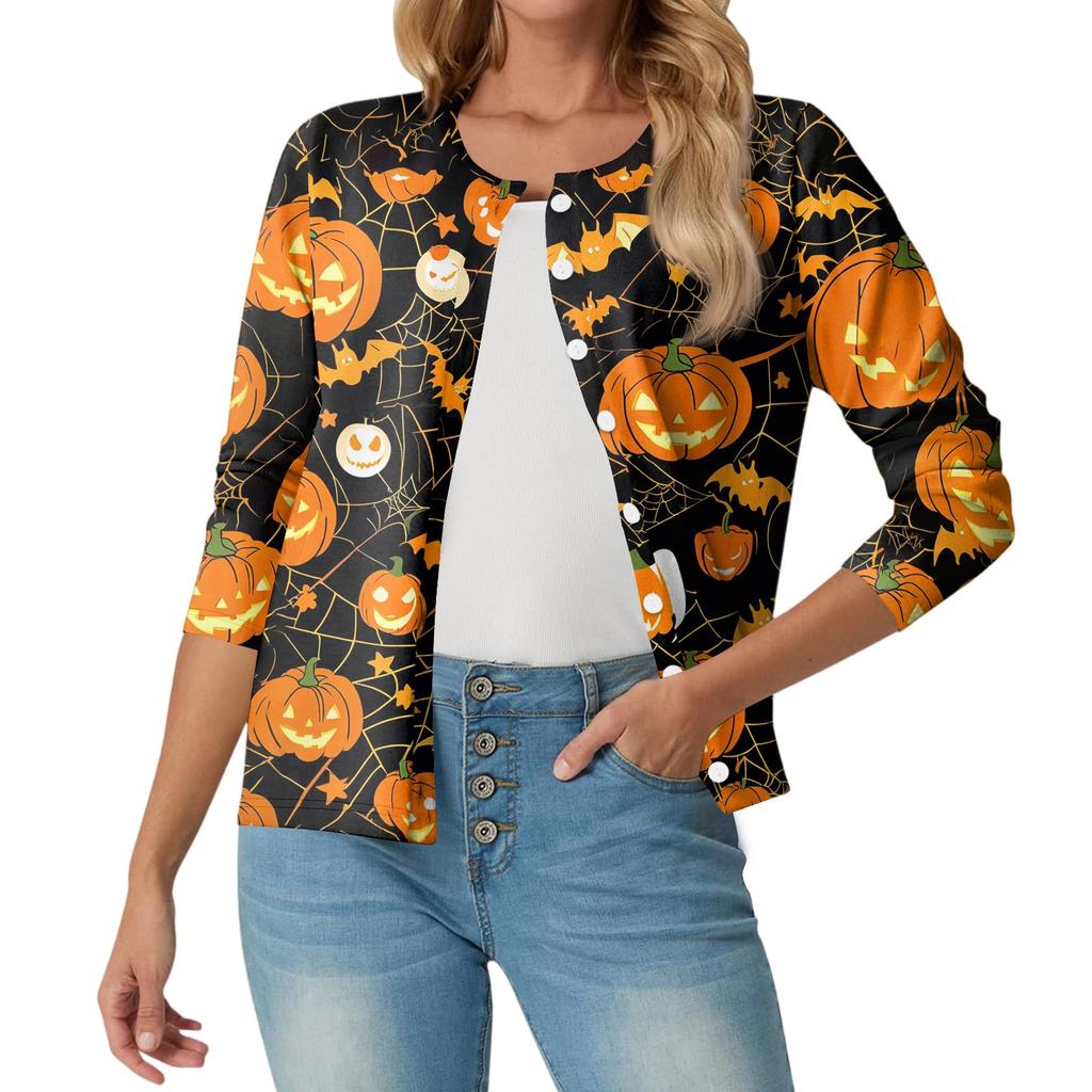 Women's Fashionable, Casual, Comfortable Halloween Print Cardigan Jacket