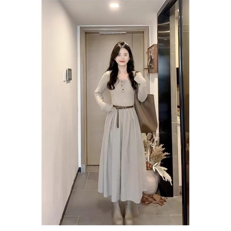Women's 2024 French Style Long-Sleeved Dress: Early To Late Autumn Temperament Korean-Inspired Long Skirt