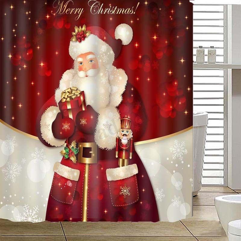 1pc Shower Christmas Curtain Waterproof Printing Santa Claus 3d Cloth Decor Home