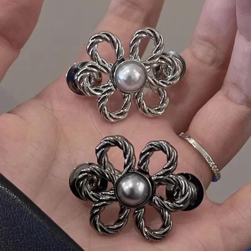 Reusable Metal Waist Buckle Pearl Flower Style Retractable Waist Tighten Buckle Clip Snap Fastener Pants Pin for Jeans Button