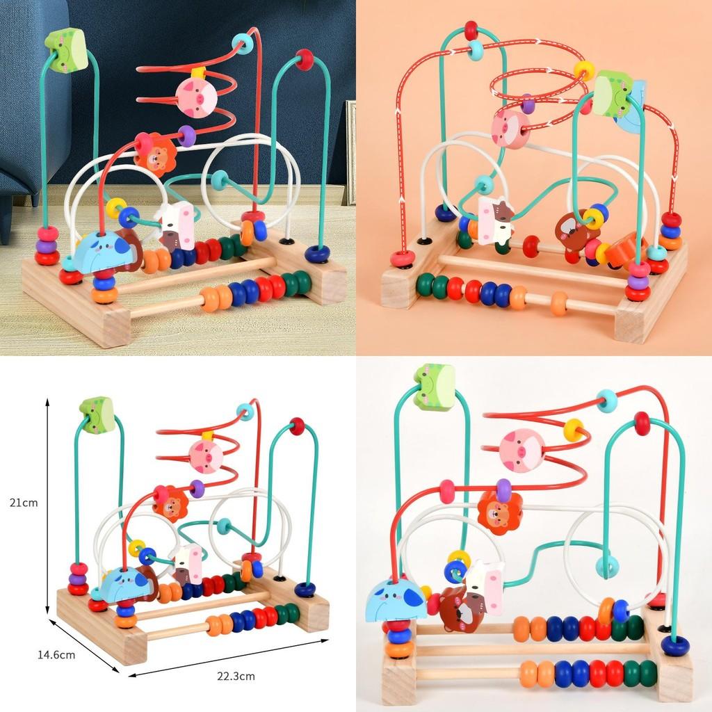 Wooden Bead Educational Stringing Toy With Animal Figures For Learning Kids