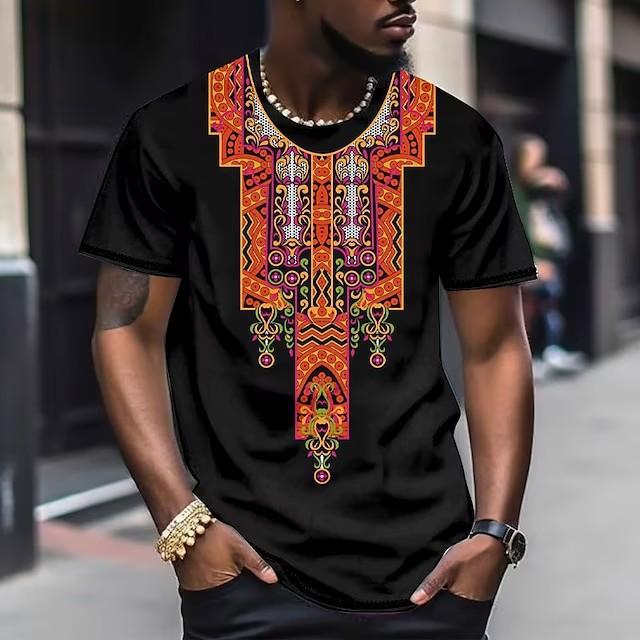 Casual Men's Clothing Ethnic Style Retro Abstract 3D Printed Short-sleeved T-shirt