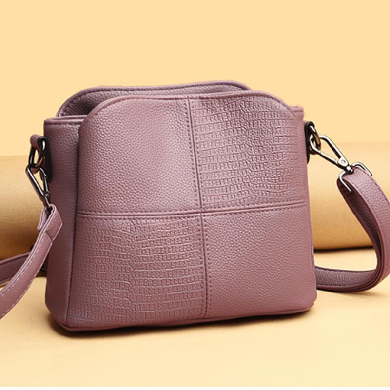 Retro Stitching Soft Leather Shoulder Bag for Women Simple Solid Color Crossbody Bag CLE