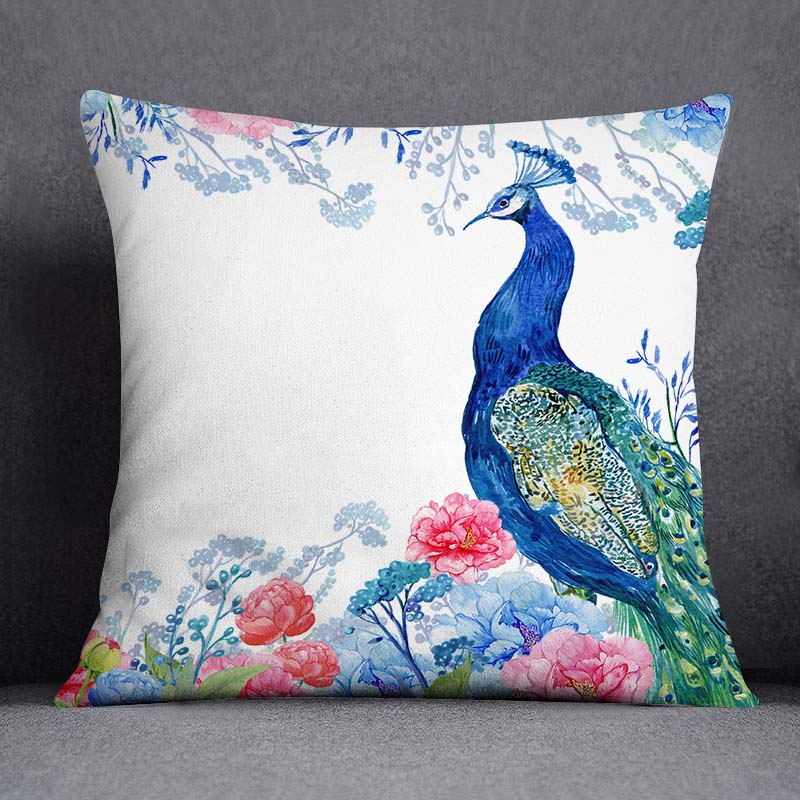 Dekorativní povlak na polštář se vzorem pavího peří Čtvercový povlak na polštář pro domácí kancelář Dekorativní povlak na polštář 45cm*45cm