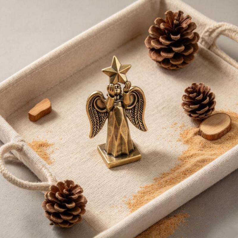 1/2Pcs Small Brass Angel Statue Vintage Metal Finish Star Holding Design For Home Desktop Shelf Decor Holiday Gifts