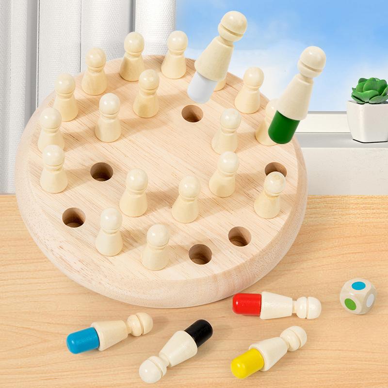 Træ Hukommelsesspil Matchpinde Skak Farvespil Brætspil Puslespil Montessori Pædagogisk Legetøj Kognitiv Evne Læringslegetøj Til Børn