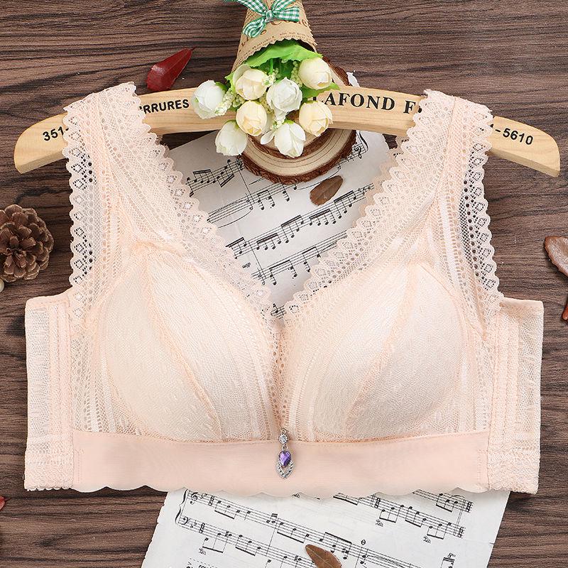 No Rim Bra Sexy Lace Beauty Back Bra Gathered Underwear Female Adjustable Thin Large Size Bra