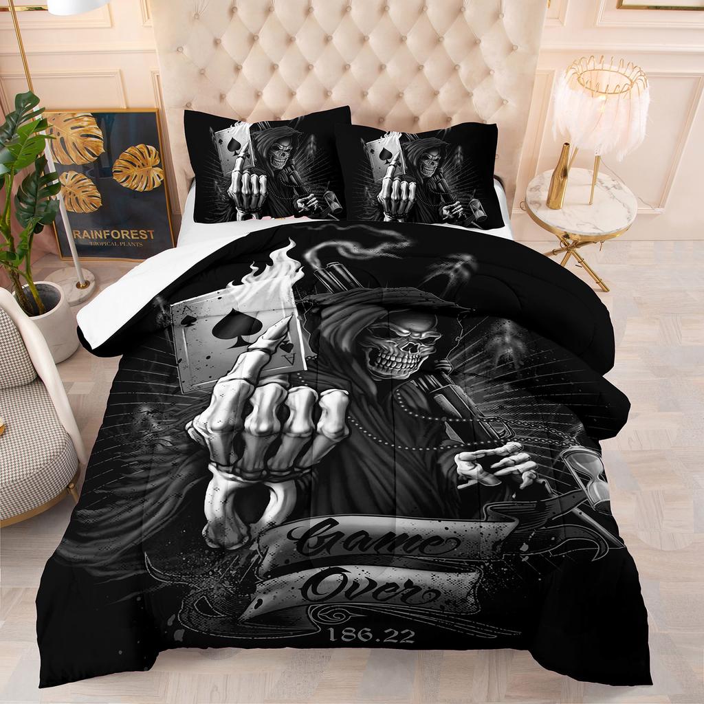 Skull Theme Home Comforter Quilted Blanket Goose Down Duvet Quilt Cover King Queen 3D Blanket Size Twin Quilt Set