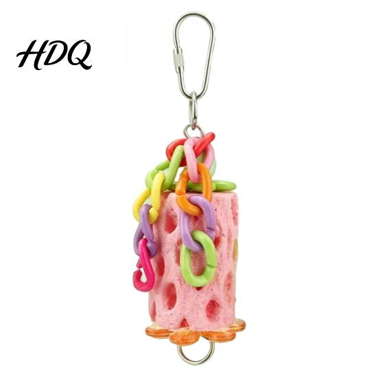 Hanging Parrot Chewing Toy Bird Beak Grinding Stone Chew with Colorful Chain Care Cage Accessories for Budgies Cockatiels Lovebirds Conures Anxiety