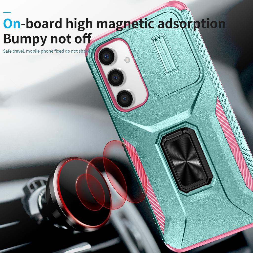 For Samsung Galaxy S23 FE Kickstand Case TPU+PC Phone Protector with Slide Lens Cover