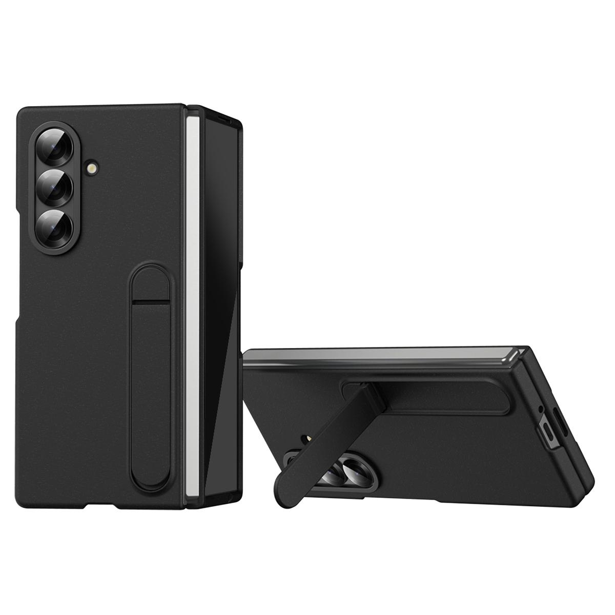

For Samsung Galaxy Z Fold7 5G Case Kickstand PC Phone Cover with Alloy Lens Ring Black