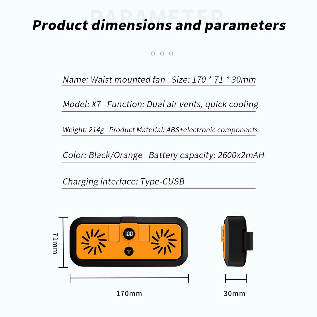Waist-hanging Fan Outdoor Construction Portable Waist-clip Portable Fan To Cool Down USB High-speed Fan