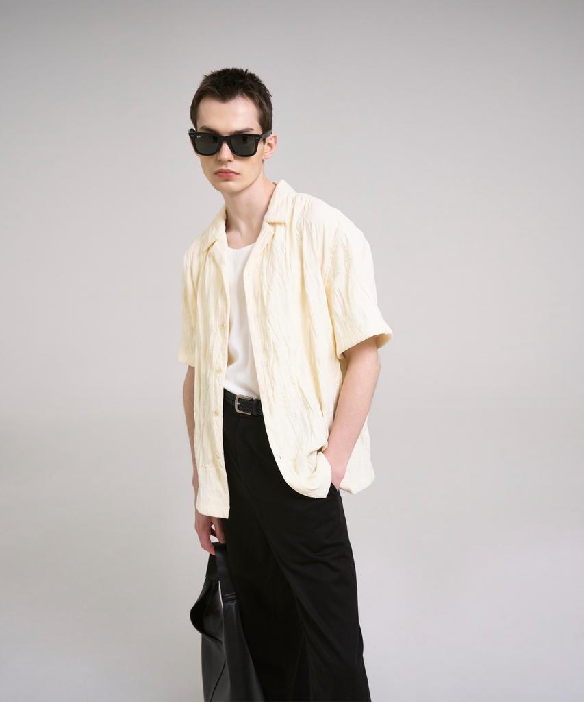SSIN AND LEE Coastal Crinkle Open Half Shirt Ivory