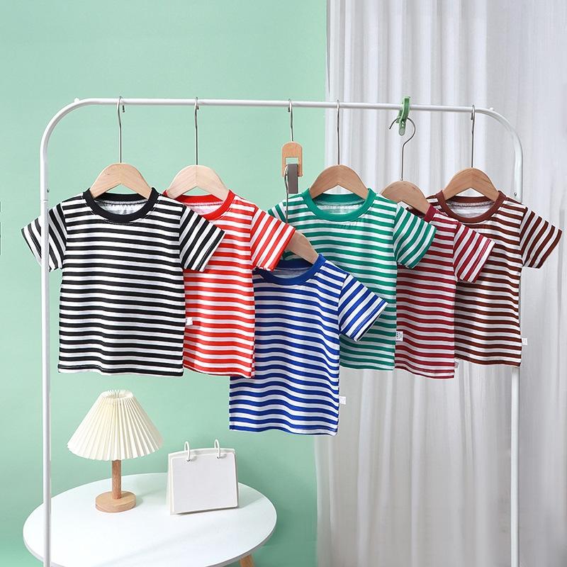 Boys Girls Striped T-Shirts Children's Clothing Casual Short Sleeve O-Neck Cotton Tops Tees Kids Clothes Summer