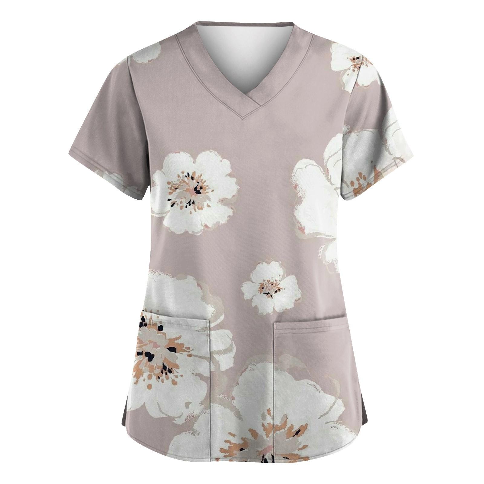 

Женская мода с v-образным вырезом, короткими рукавами и карманами, топы с принтом XL красный