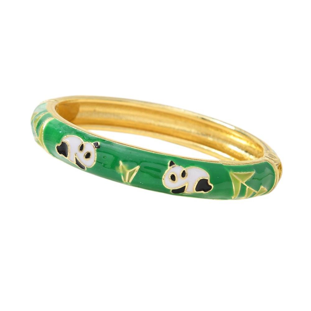 

Cartoon Panda Vintage Cloisonne Bangle Enamel Children s Hand Bracelet Boys Girls зелений