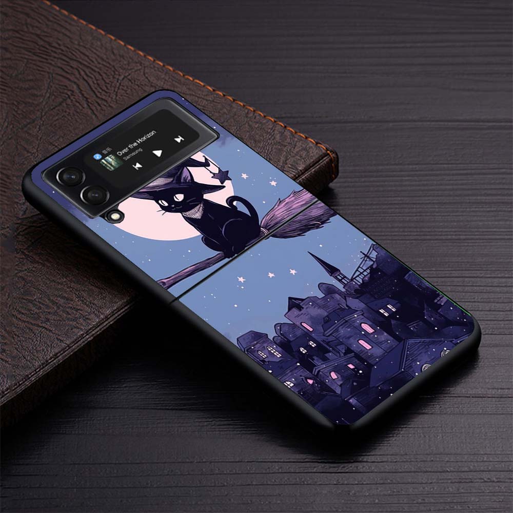 Witch And Cat Colorful Cute Phone Case For Samsung Galaxy Z Flip3 Flip4 Flip5 Flip6 Flip7 For Z Flip 7 6 5 4 3 5G Hard Folding C