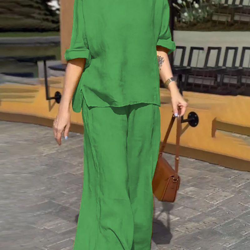 

2025 Женская мода Однотонный Свободный Повседневный Комплект Брюк Emerald green 3XL