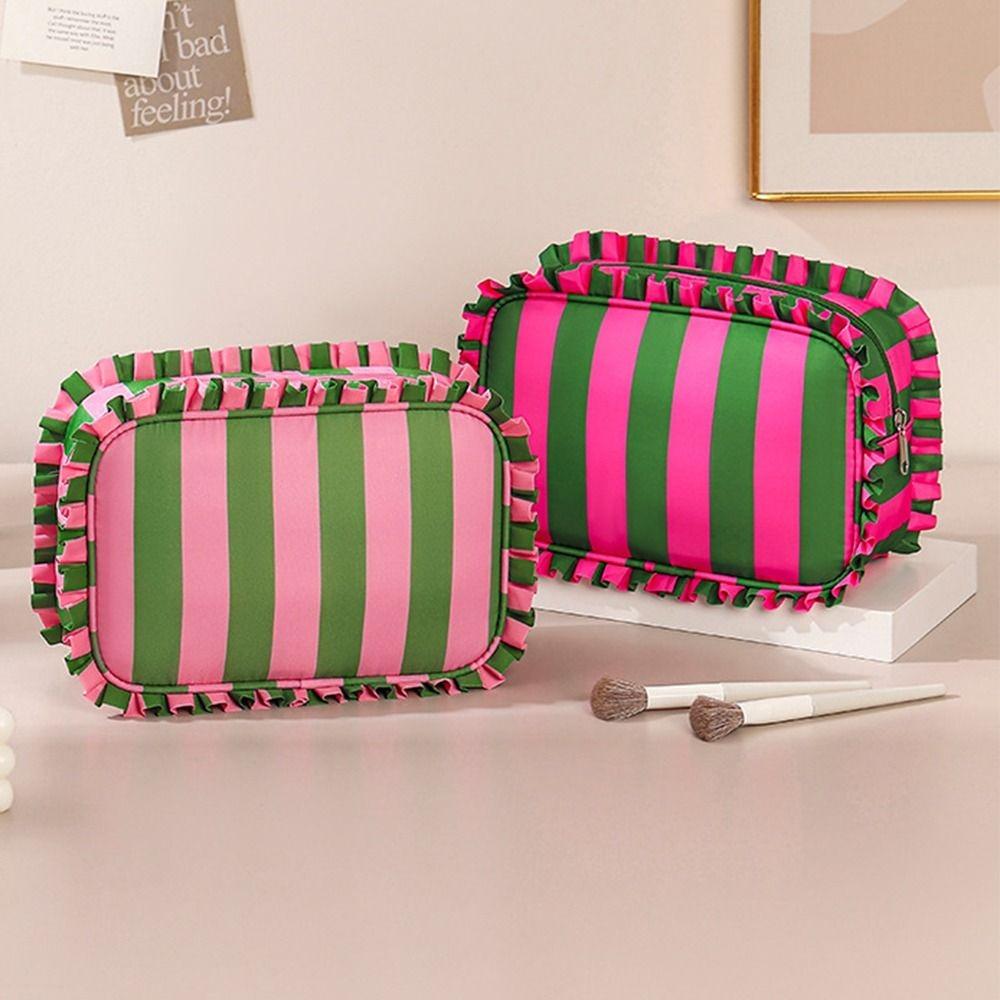 Ruffle Decoration Women's Makeup Case Colorful Travel Zipper Pouch Toiletries Organization