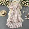 Women's V Neck Floral Chiffon Maxi Dress High Waist A-Line Casual Dress for Summer Vacation