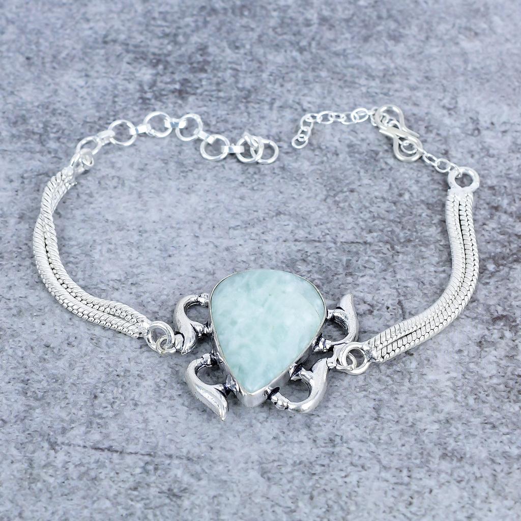 Aquamarine Gemstone Handmade 925 Sterling Silver Bracelet 7-8" M-2744