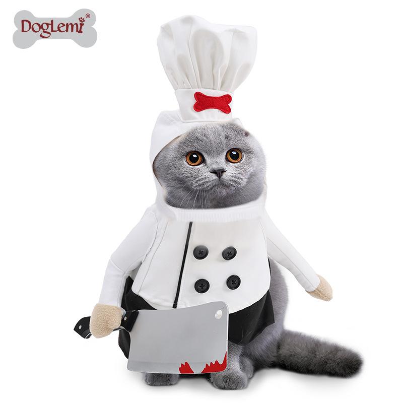 Pet Chef Transformation Costume with Knife, Funny Two-Legged Outfit for Cats, Dog Clothes, Quirky Halloween Costume for Pets