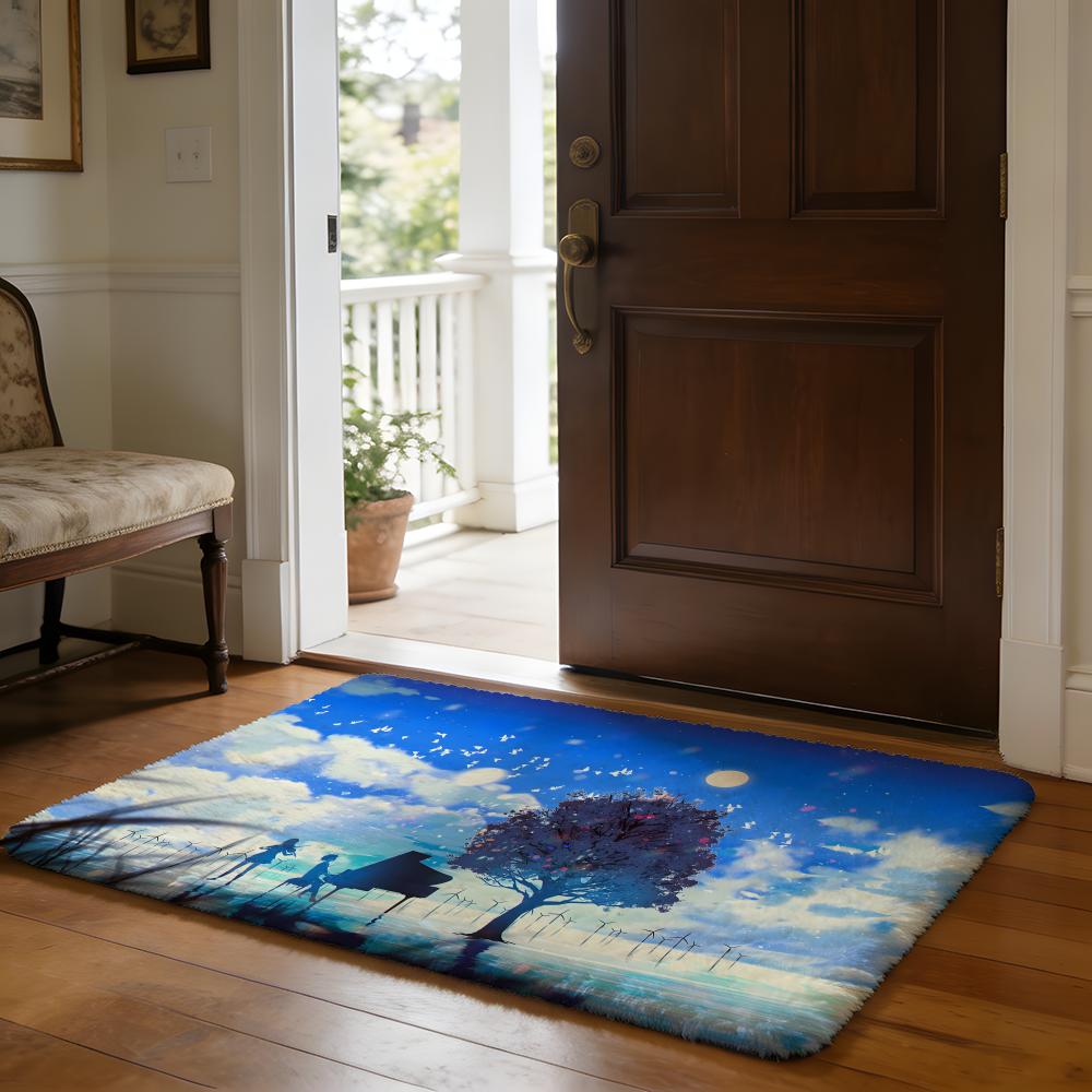 Floor Mat Soft Flannel Rug Non-Slip Absorbent Mat for Bathroom Bedroom Home Decor Anime A-Your Lie in April