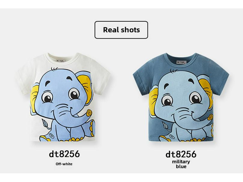 Summer Kids' Cartoon Elephant Tee: Boys' Short-Sleeve Cotton Onesie