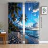 Blue sky and beach pattern printed curtains, pole bag curtains, Christmas decorations, daily home decorations, room decorations