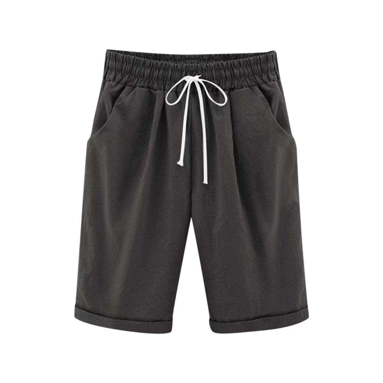 

Kids Summer Shorts, Ages 3-13, Unisex, Solid Color, Cotton-Linen Blend, Elastic Waistband, Drawstring, with Pockets. 160 cm темно-серого